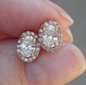 Oval-Shaped Diamond Stud Earrings